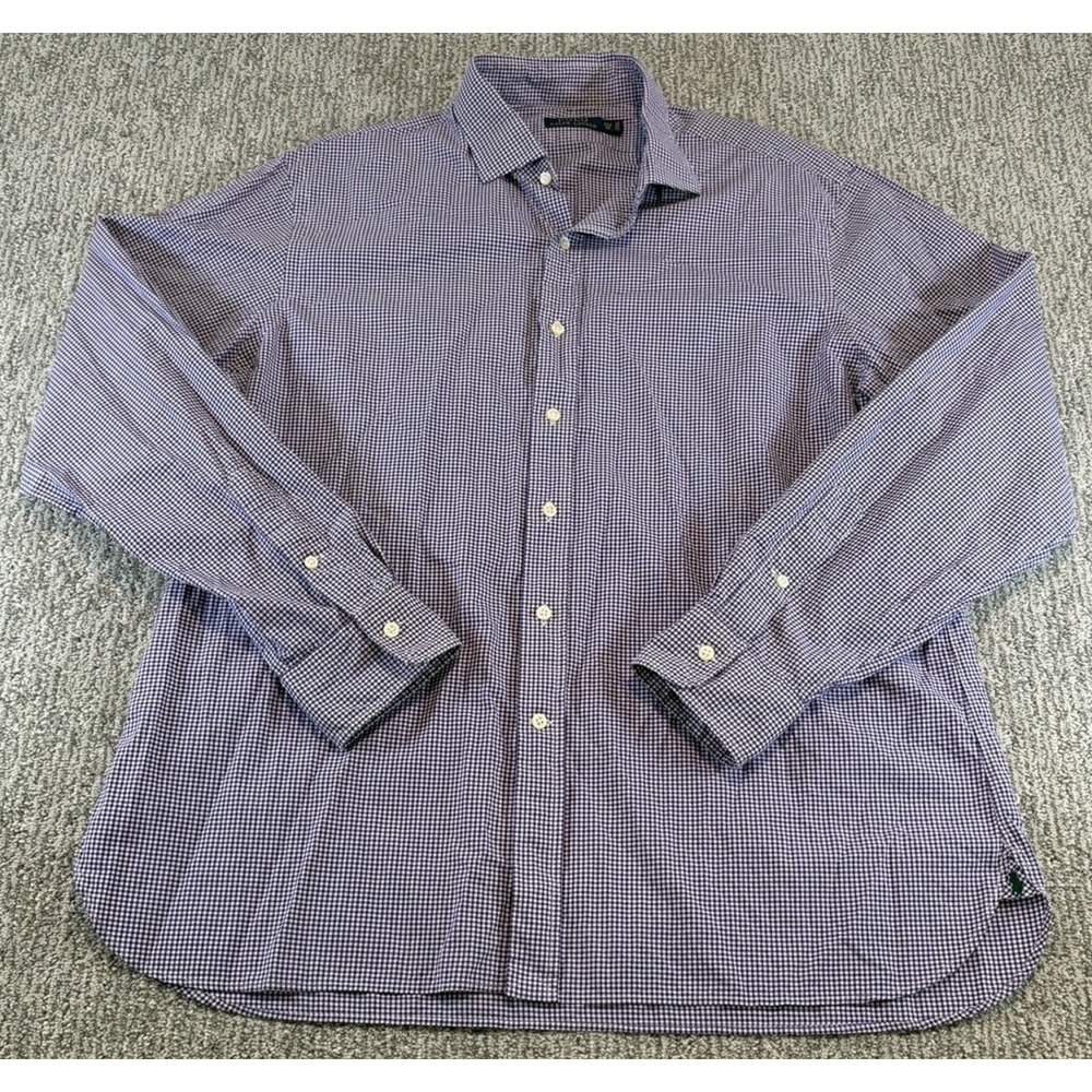Polo Ralph Lauren‎ Mens XL 17.5 Purple Gingham Check Plaid Button Down Pony